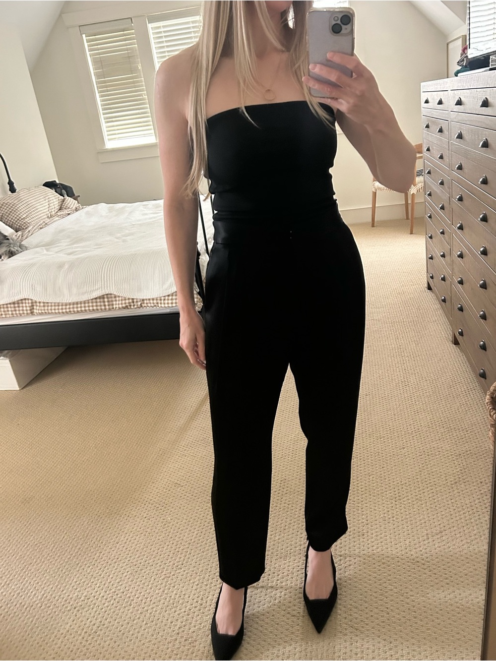 Babaton Black Ribbed Strapless Top